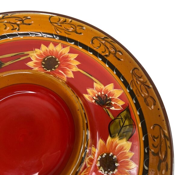 Pier 1 Sunflower Chip and Dip Server 12" Diameter Ceramic Round - Picture 3 of 9